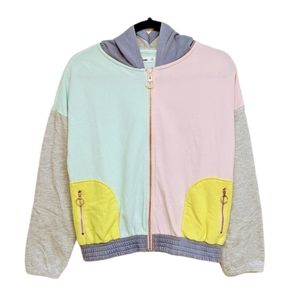 Color-block Zip-up hooded sweater